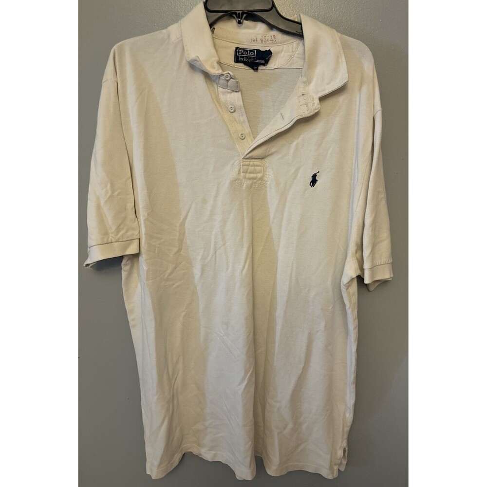 Men Polo Ralph Lauren Short Sleeve Button Polo Shirt Size XXL-Solid White